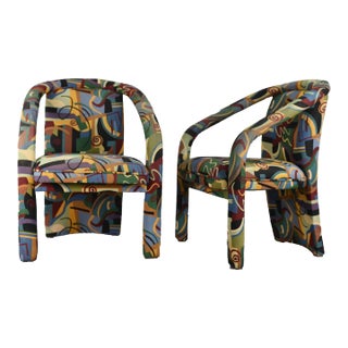 1980s Postmodern Abstract Upholstery Armchairs - Set of 2 For Sale