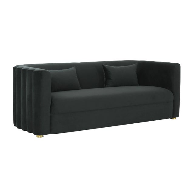Wood Callie Black Velvet Sofa For Sale - Image 7 of 7
