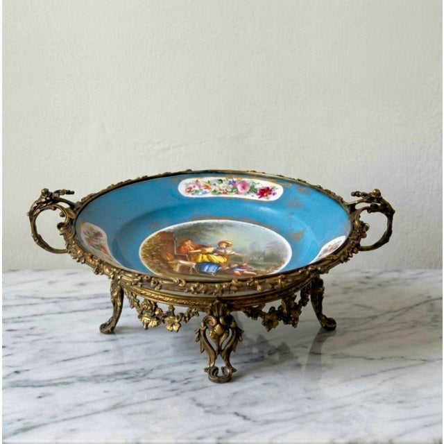 French 19th Century Sèvres Style Porcelain Centerpiece Bowl With Ormolu Mounts For Sale - Image 3 of 15