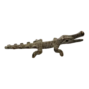 Vintage Lobi Tribal Bronze Gold Weight Crocodile Burkina Faso Africa 4.5" W