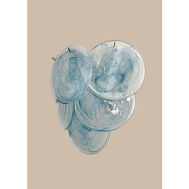 Mid-Century Modern Vistosi Style Blue Alabaster Glass Wall Sconces - a Pair For Sale - Image 3 of 6