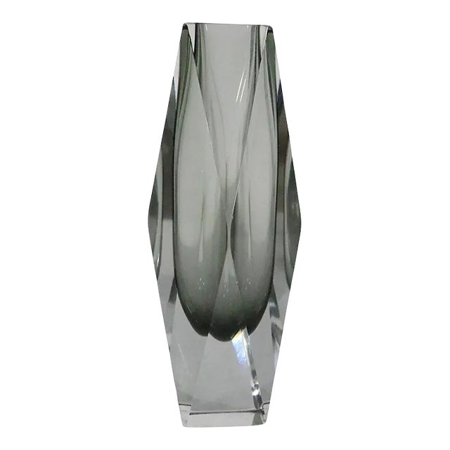 Vintage Faceted Gray and Clear Murano Sommerso Vase Att. To Flavio Poli C 1950/60's For Sale