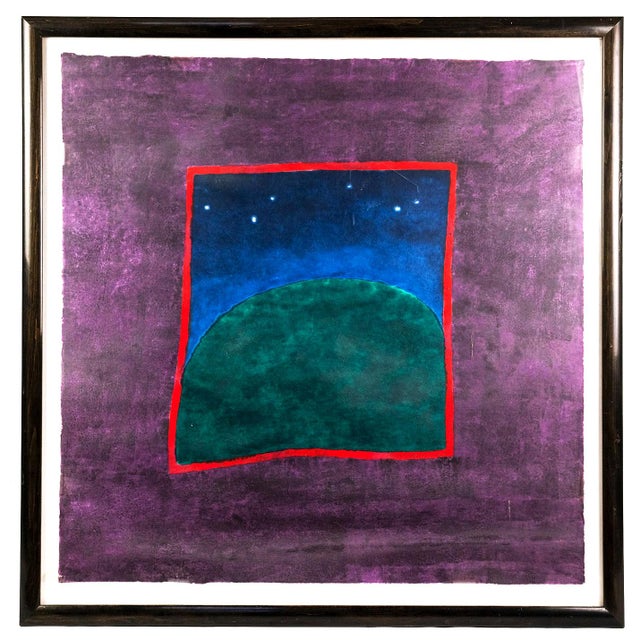 A Carol Summers (American, 1925-2016) woodcut print titled 'In Memory of Bob Kutak' depicting a grassy hillside under a...
