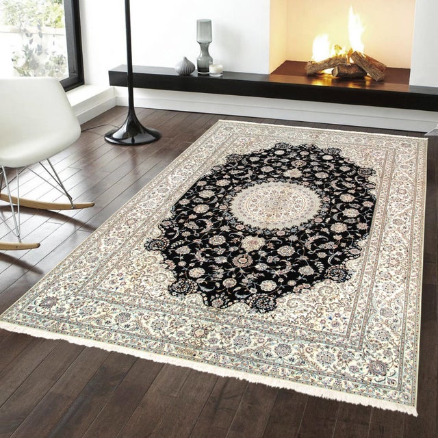 Persian Nain Silk & Wool Black Area Rug- 8' 5" X 11' 6" For Sale In New York - Image 6 of 6