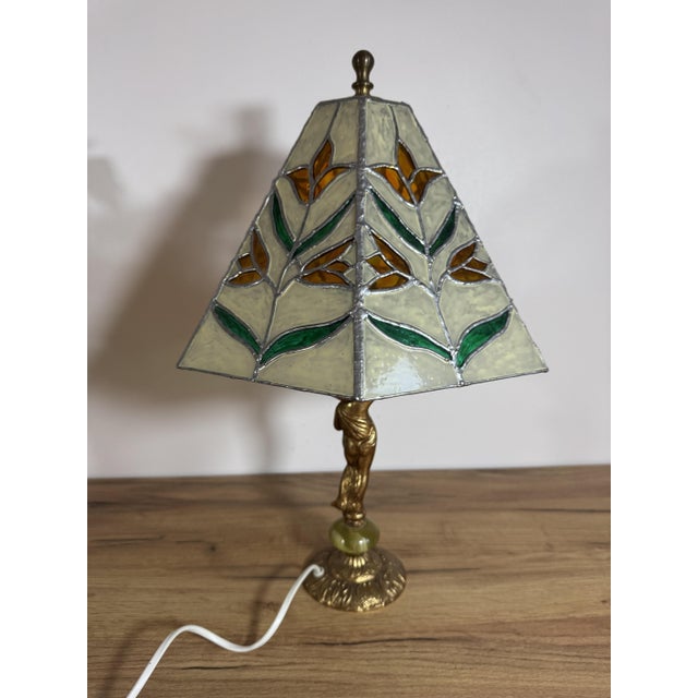 Green Vintage Lamp with Glass Lampshade For Sale - Image 8 of 8