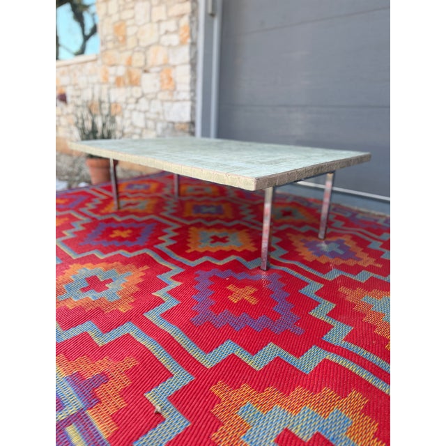 Mid-Century Modern 1980s Tiled Low Indoor / Outdoor Coffee Table With Chrome Legs For Sale - Image 3 of 6