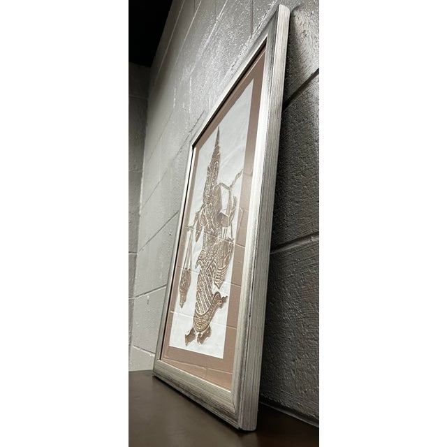 Vintage Framed Thai Temple Rubbing on Rice Paper Artwork For Sale - Image 4 of 16
