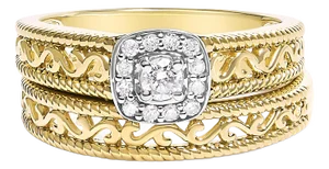 14K Yellow Gold Plated .925 Sterling Silver 1/5 Cttw Diamond Halo and Milgrain Finish Engagement Ring Bridal Set (I-J Color I3 Clarity) - Size 7