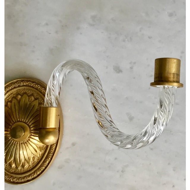 English Traditional A Pair of Hollywood Regency Fluted Glass Arm Sconces For Sale - Image 3 of 8