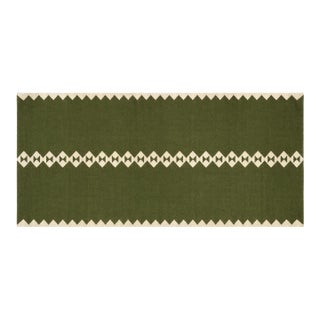 Handmade New Zealand Wool Dhurrie Runner, Olive Green and Cream Diamond Runner Rug- 4'x10' For Sale