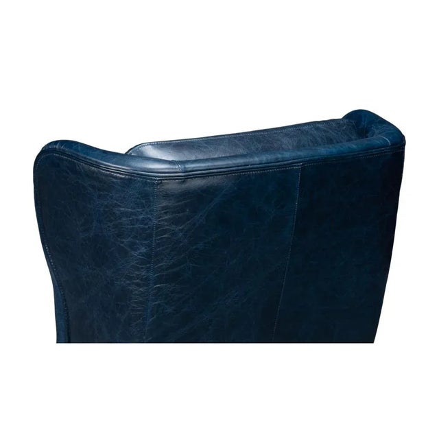 Classic Leather Wingback Chair Chateau Blue For Sale In Raleigh - Image 6 of 12
