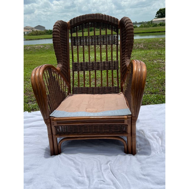1970s Vintage Mid-Century Bielecky Brothers, Rattan, and Wicker Wingback Lounge Chair For Sale - Image 5 of 15