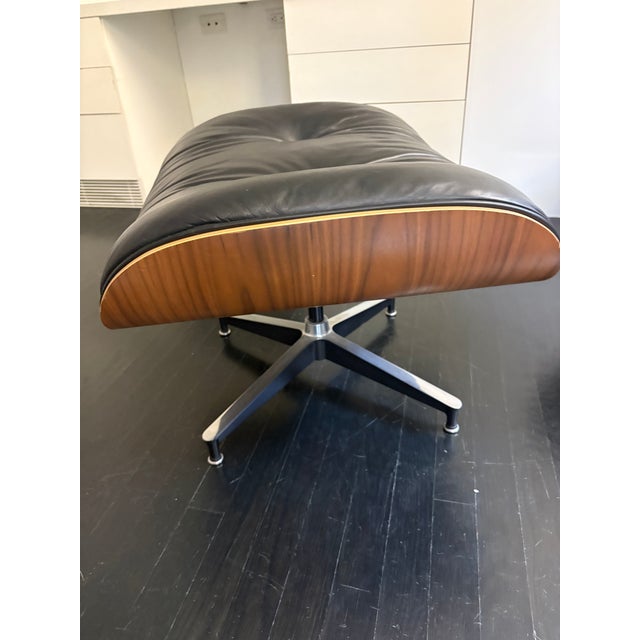 Authentic Herman Miller Eames Lounge Chair & Ottoman — Walnut Shells, Black Leather, Dated & Labeled November 2001 For Sale In Boston - Image 6 of 8