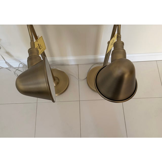 Lauren Ralph Lauren Ralph Lauren Adjustable Antique Brass Table Lamps - A Pair For Sale - Image 4 of 9