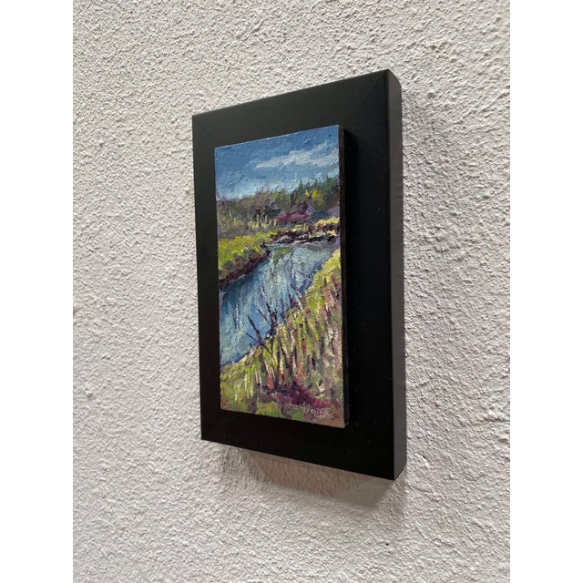 Highline Canal 2 by Delton Demarest | Oil on panel Landscape featuring a river and greenery. For Sale - Image 4 of 5