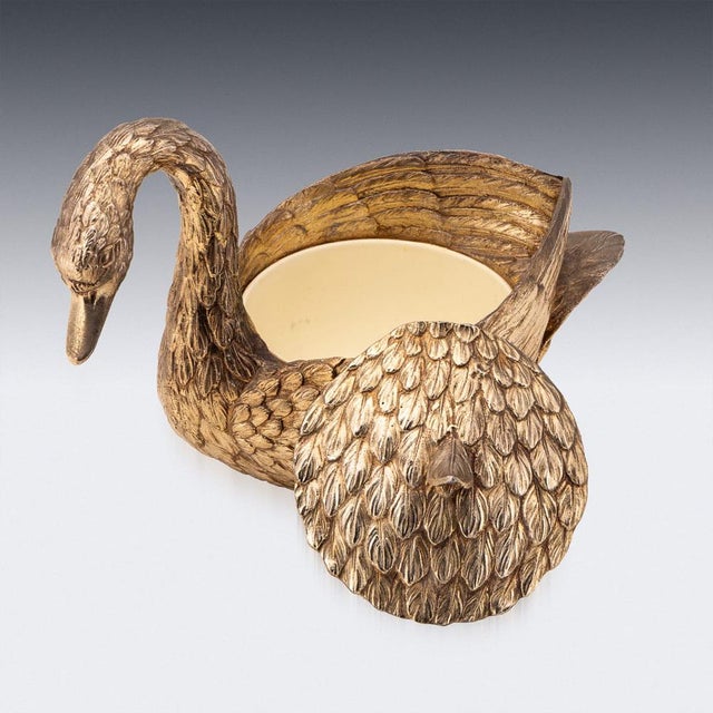 Tan Vintage Gilded Swan Ice Bucket by Mauro Manetti, Italy, 1960s For Sale - Image 8 of 18