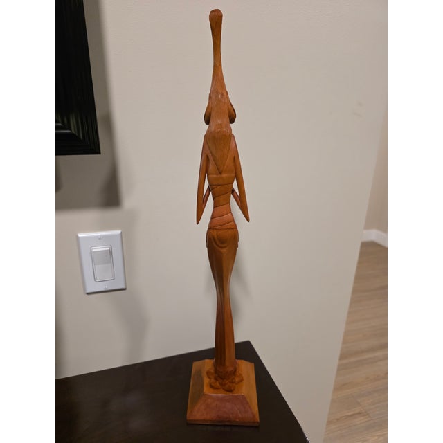 1950s Large 22" Mid-Century Balinese Art Deco Elongated Maiden With Water Vessel Masterwork Sculpture For Sale - Image 5 of 12