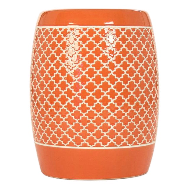 Gable Orange Glaze Quatrefoil Trellis Garden Stool For Sale