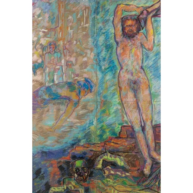 Oil pastel and watercolor on cardboard realized by sirio pellegrini in 1960s. Includes a wooden frame realized by the...