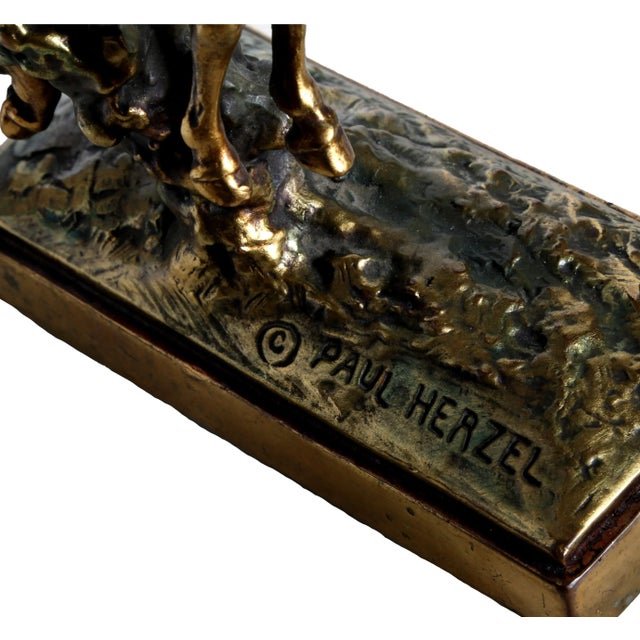 Metal Bronco Buster, Paul Herzel Bronze Sculpture, Signature Inscribed For Sale - Image 7 of 8