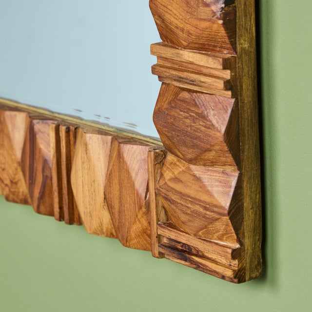 Walnut Brutalist Wall Mirror For Sale - Image 4 of 12