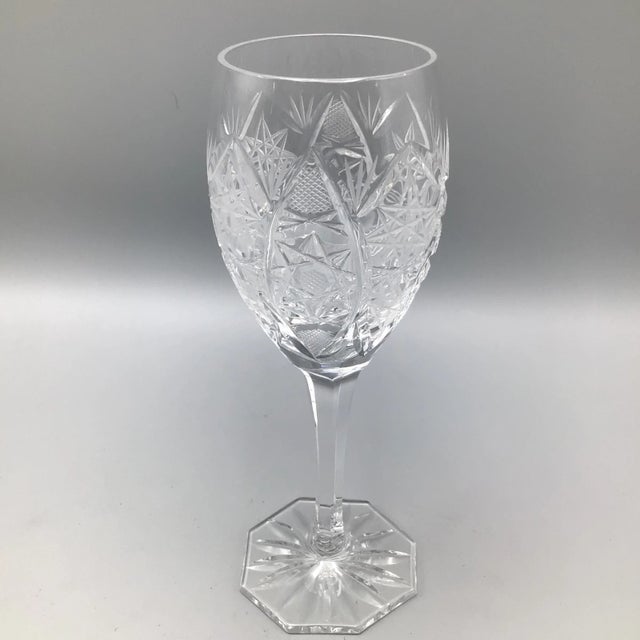 Star Pattern Crystal Wine Glasses Antique Deep Cut -Set of 6 For Sale In Sacramento - Image 6 of 13