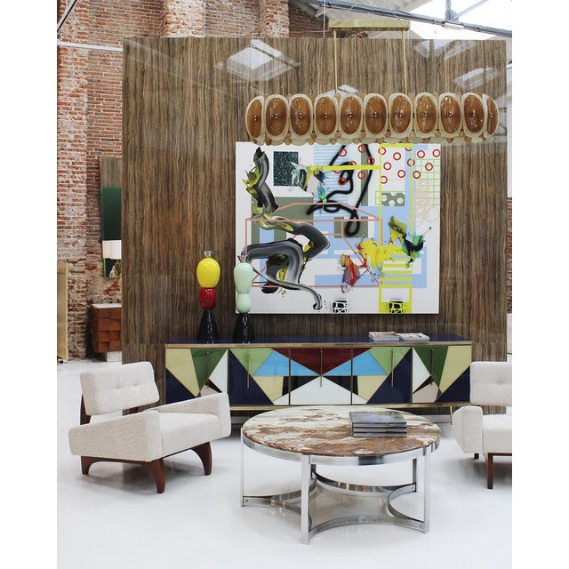 Italian Midmodern Style Pendant Lamp in Brass with Brown and Beige Murano Glass Shade For Sale - Image 13 of 14