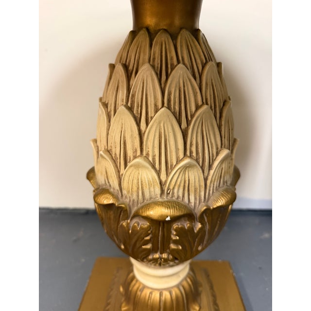 1970s Pair of Vintage Onyx Top Gilt Artichoke Pedestal Side Tables Mid Century For Sale - Image 10 of 11