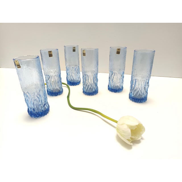 Postmodern Postmodern Handmade Blue Crystal Drinking Glasses, 1970s, Set of 6 For Sale - Image 3 of 11