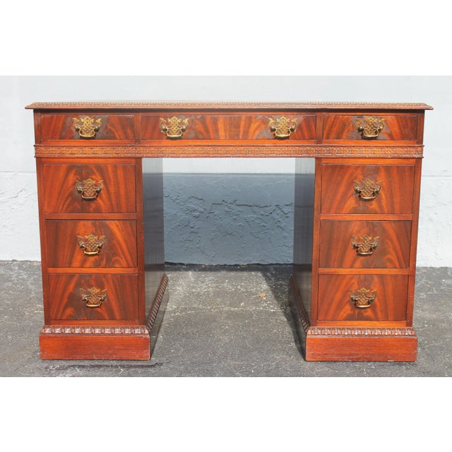 1940s Traditional Carved Wood 9 Drawer Writing Desk For Sale - Image 13 of 13