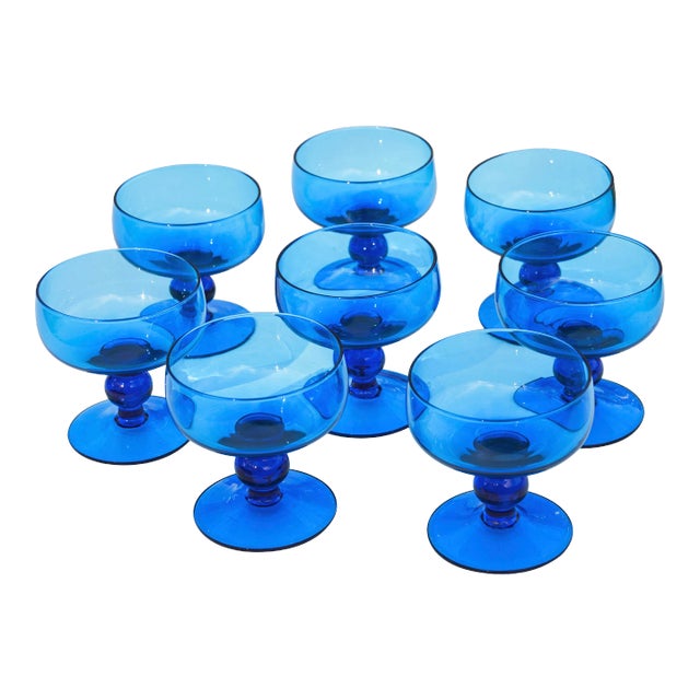 Vintage Blue Glasses - Set of 8 For Sale