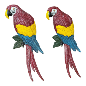 Vintage Tropical Painted Metal Parrot Wall Sculptures-Pair