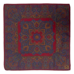 1990s Etro Bright Burgundy Silk Paisley Scarf or Pocket Square