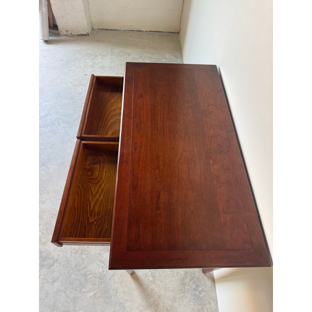 1990s French Grange Louis XVI–Style Solid Wood Writing Desk With Two Drawers For Sale - Image 5 of 12