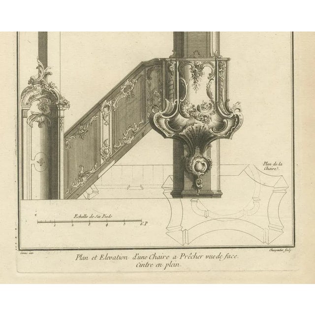 Baroque Baroque Pulpit Elevation with Ornate Archway and Balustrade, 1740, Engraving on Paper For Sale - Image 3 of 6
