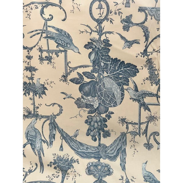 Chinoiserie 6 Yards Brunschwig & Fils “Kininvie” Blue & White Chinoiserie Linen Fabric For Sale - Image 3 of 8