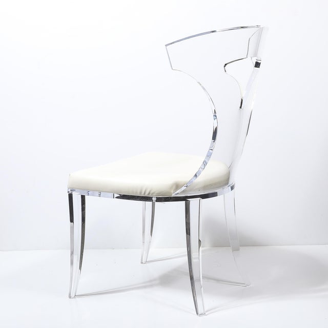 Mid 20th Century Mid-Century Modernist Klismos Lucite Chair W/ White Leather Upholstery For Sale - Image 5 of 11