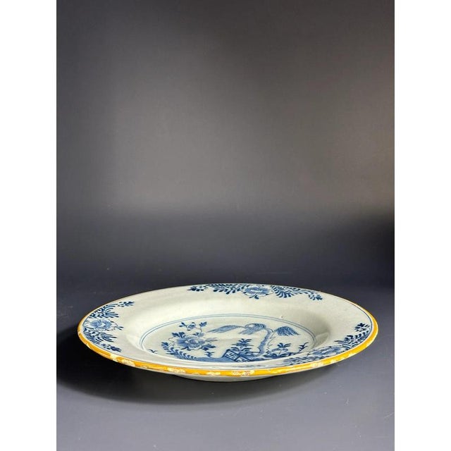 Antique Dutch Delft Blue and White Pottery Plate, 18th Century For Sale - Image 6 of 8