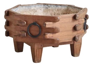 French Wooden Planter with Iron Handles in the Style of Guillerme et Chambron