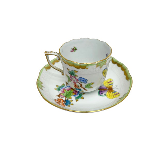 Ceramic Queen Victoria 707 Cup and Saucer from Herend Hungary, 1960s, Set of 2 For Sale - Image 7 of 11