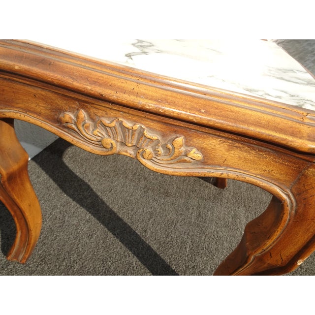 Pair of Vintage French Provincial White Marble Top End Tables ~ Nightstands For Sale - Image 12 of 12
