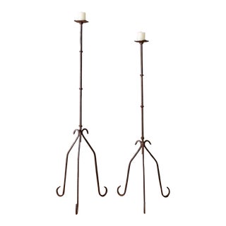 Tall Rustic Iron Floor Candle Stands | Set of Two For Sale