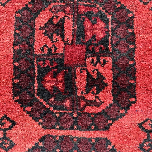 Black Vintage Red Afghan Bokhara Tribal Hand-Knotted Wool Rug - 4' X 6'5" For Sale - Image 8 of 9