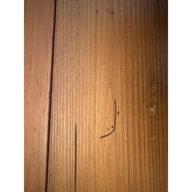 Vintage Ethan Allen Rustic Farmhouse Round Pedestal Table With Ladder Back Handwoven Rush Chairs For Sale - Image 10 of 14