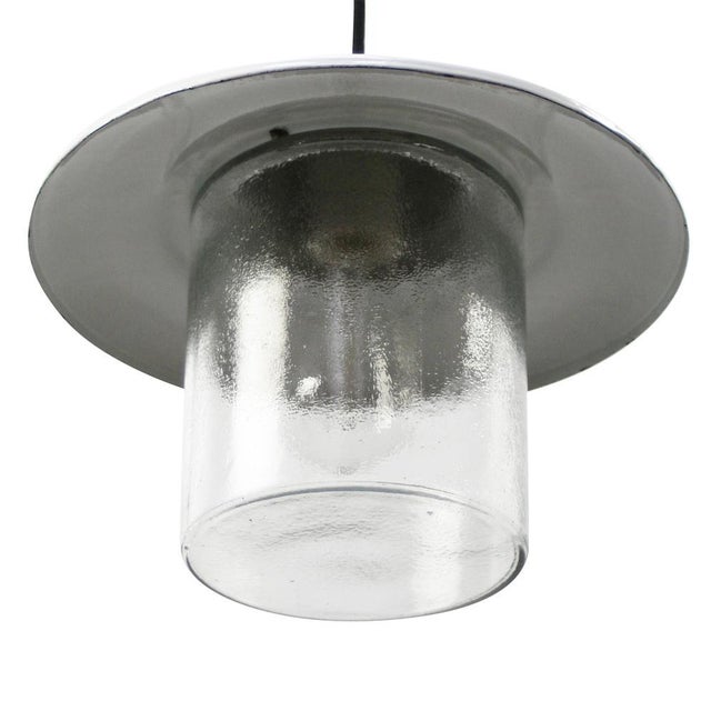 Mid-Century Modern Vintage White Enamel, Frosted Glass, Pendant Lamp For Sale - Image 3 of 7