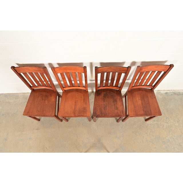 Early 20th Century Limbert Style Antique Mission Oak Arts & Crafts Dining Chairs, Set of Four For Sale - Image 5 of 8