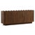 Sculptural solid mango wood four-door credenza with deeply carved wave-front facade and rich brown wood tones. The...