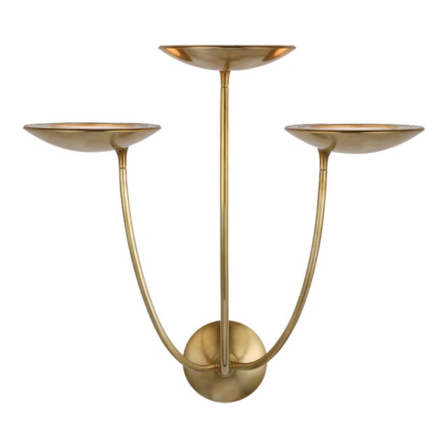 Thomas O'Brien for Visual Comfort Signature Keira Large Triple Sconce in Hand-Rubbed Antique Brass For Sale