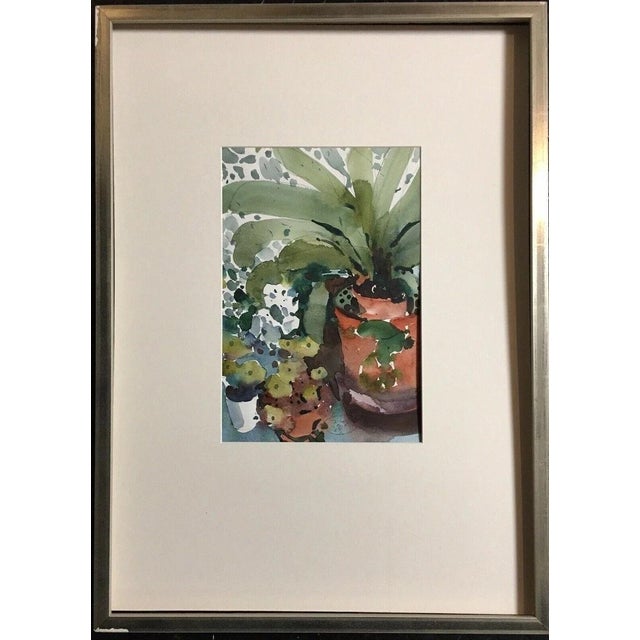 Brown Hans Köhler, Balcony Plants, 1985, Watercolor For Sale - Image 8 of 13