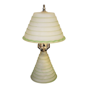 1939 Art Deco Streamline Stepped Frosted Green Art Glass Table Lamp